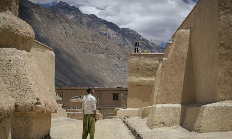 Tabo Monastery man at tabo monastery in spiti himalayas india