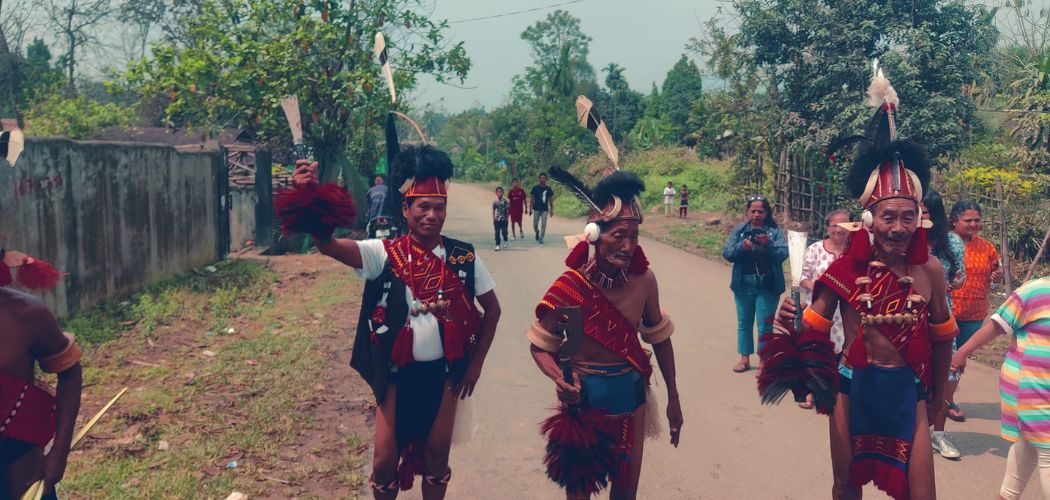 people in traditional dress standing