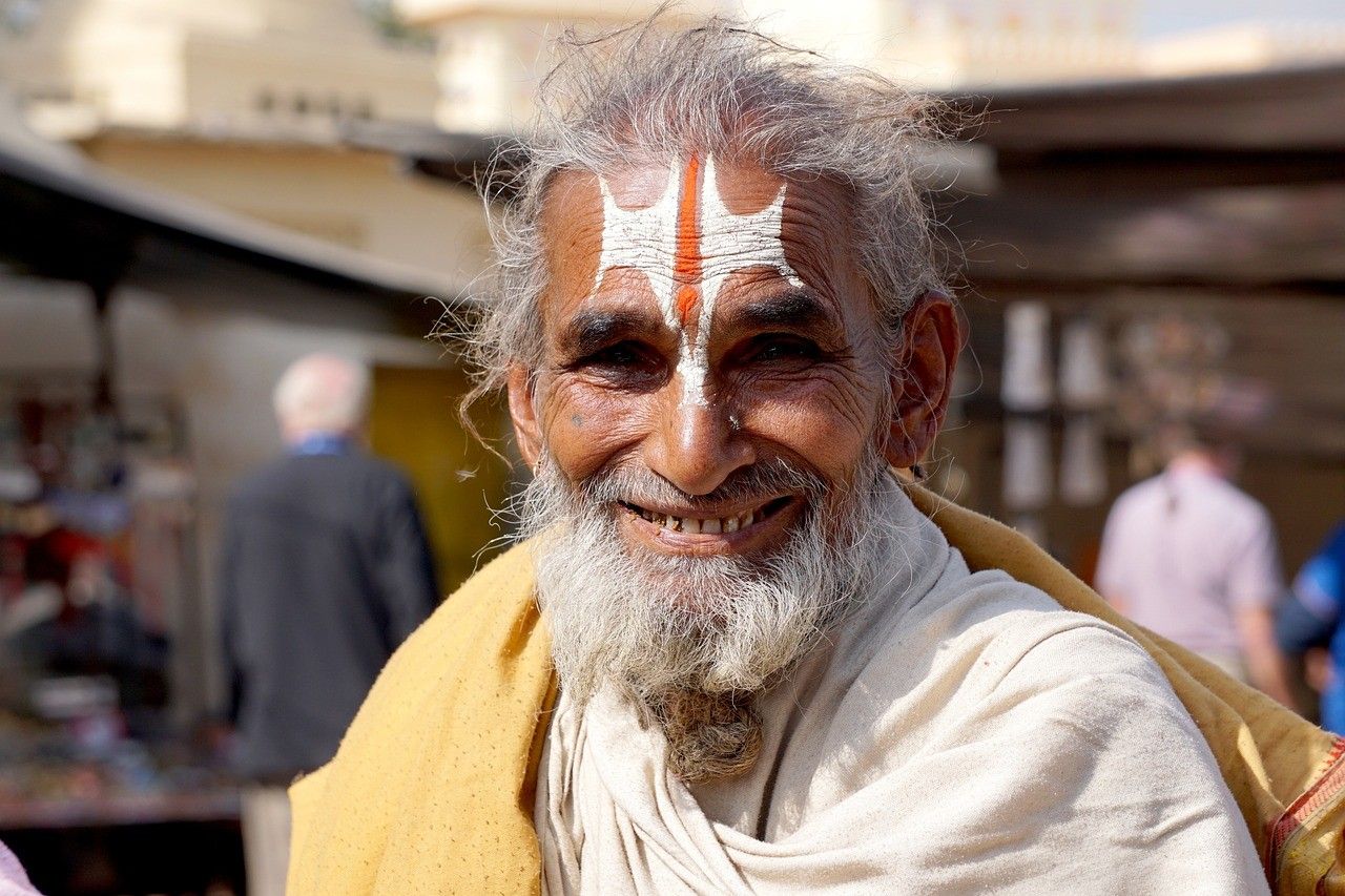 old man holy man hindu face smile