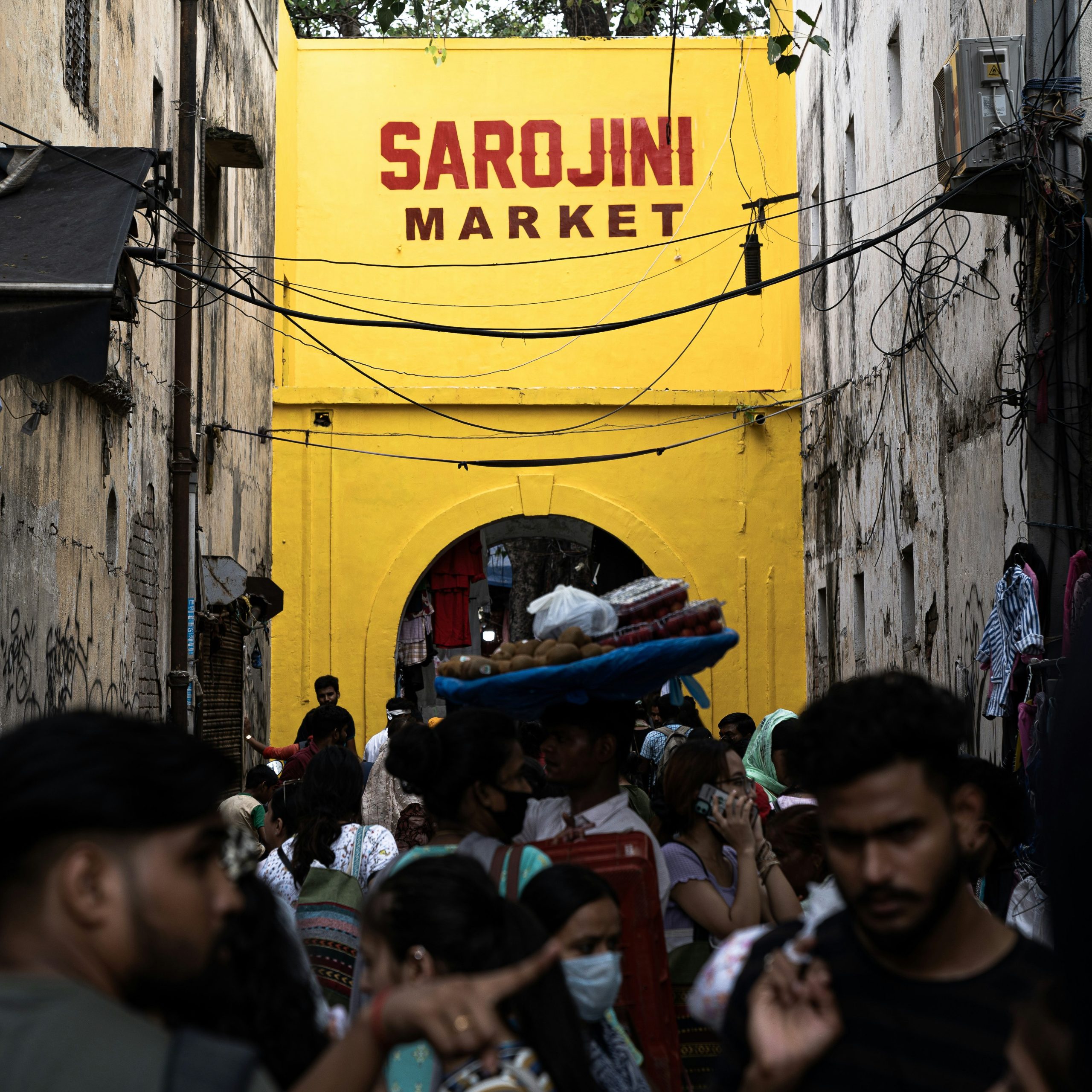 crowd in delhi market in india hustle bustle of market in delhi India